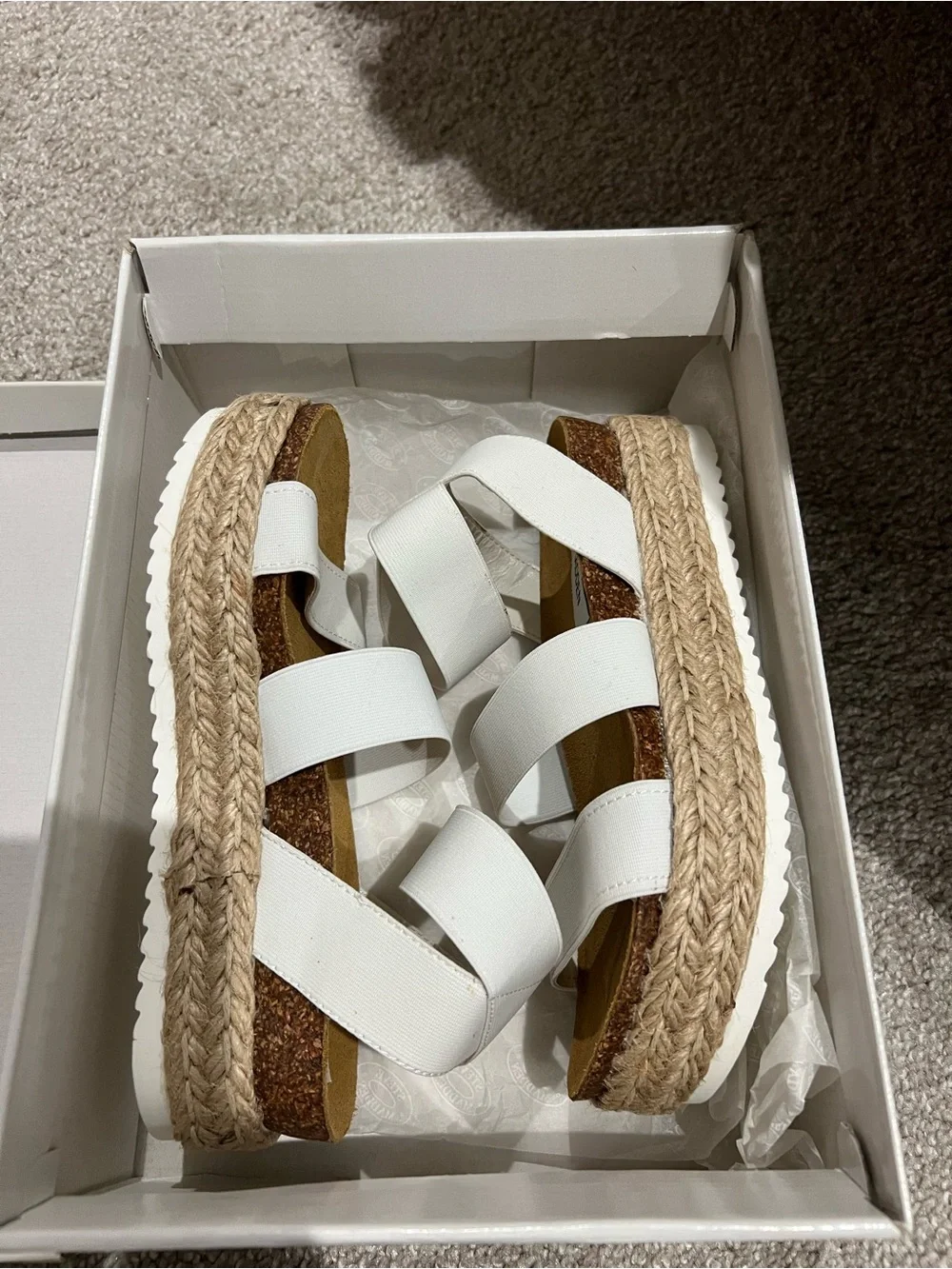 Steve Madden White Espadrille Platform Sandals with Jute Wrap